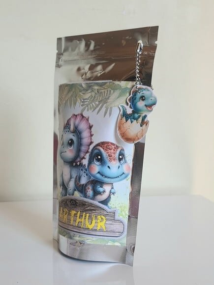 Saquinho Metalizado com Tag Dinossauro