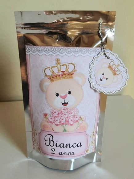 Saquinho Metalizado com Tag Ursa Princesa