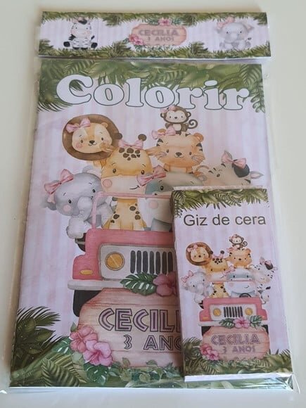 Kit Colorir com Giz de Cera Safari Rosa