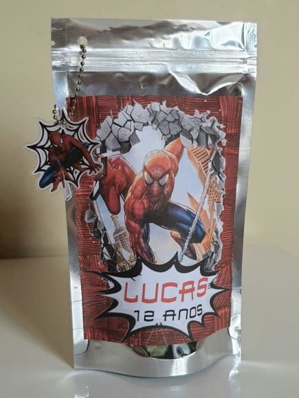 Saquinho Metalizado com Tag Homem-aranha