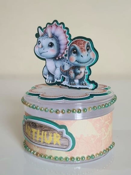 Caixinha Acrílica Redonda Lembrancinha de Festa Dinossauro