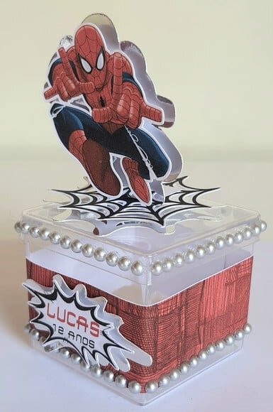 Caixinha Acrílica Lembrancinha de Festa Homem Aranha