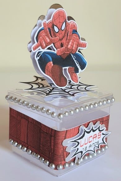 Caixinha Acrílica Lembrancinha de Festa Homem Aranha