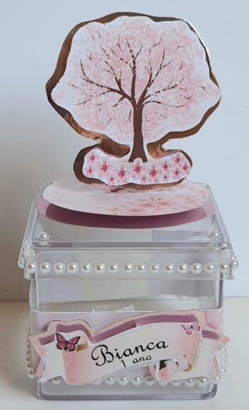 Caixa Acrílica Lembrancinha de Festa Flor de Cerejeira