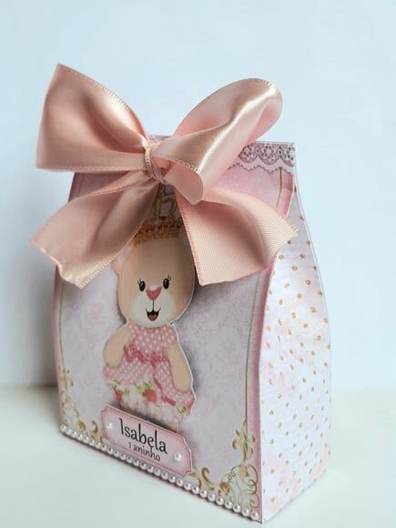 Caixa Sacolinha Ursa Princesa Rosa