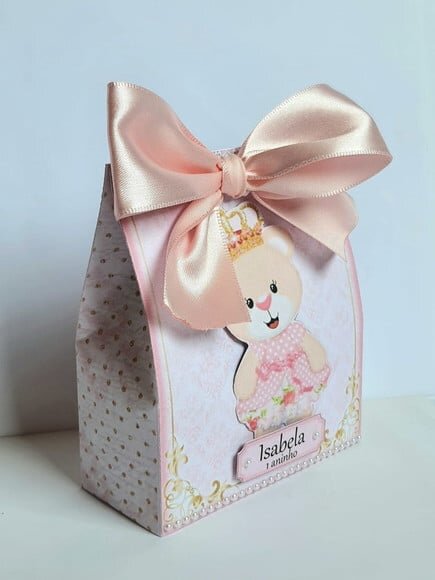 Caixa Sacolinha Ursa Princesa Rosa