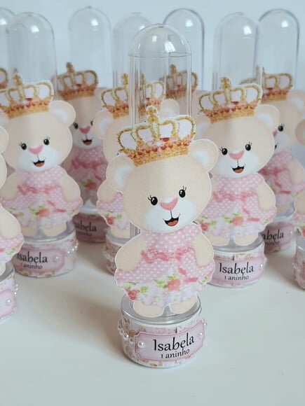 Tubete Lembrancinha de Festa Ursa Princesa Rosa