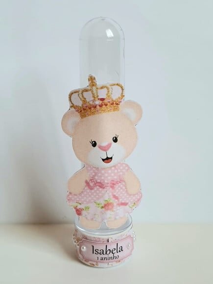 Tubete Lembrancinha de Festa Ursa Princesa Rosa
