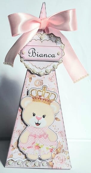 Caixa Pirâmide/cone Ursa Princesa Rosa