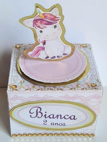 Caixa Cubo Lembrancinha de Festa Unicórnio