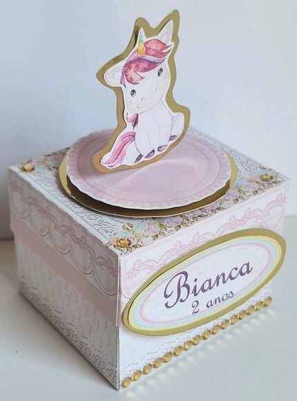 Caixa Cubo Lembrancinha de Festa Unicórnio