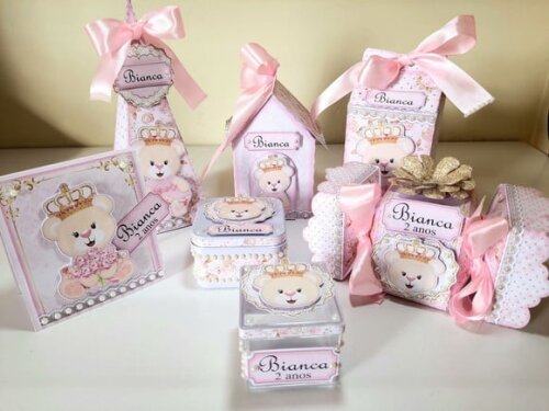Kit de 50 Lembrancinhas para Festa Ursa Princesa Rosa