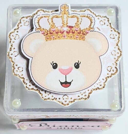 Caixa Acrílico Personalizada Ursa Princesa Rosa