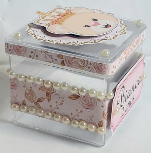 Caixa Acrílico Personalizada Ursa Princesa Rosa