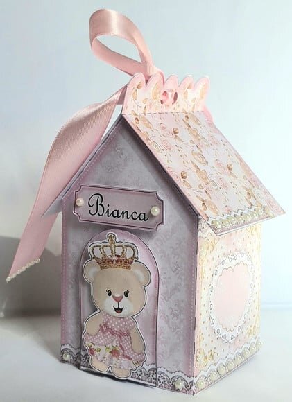 Caixa Casinha Ursa Princesa Rosa