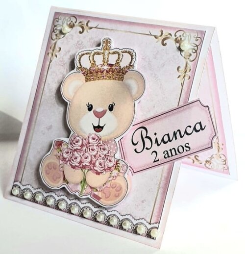 Convite Ursa Princesa Rosa