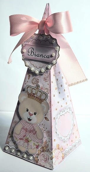 Caixa Pirâmide/cone Ursa Princesa Rosa