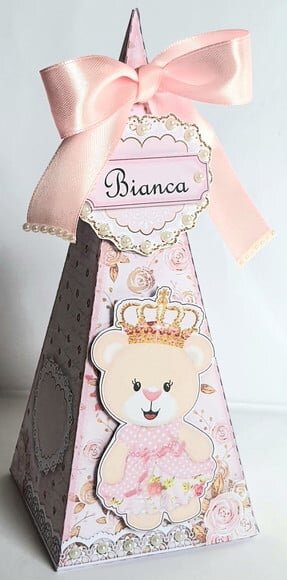Caixa Pirâmide/cone Ursa Princesa Rosa