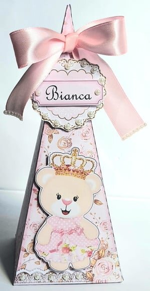 Caixa Pirâmide/cone Ursa Princesa Rosa