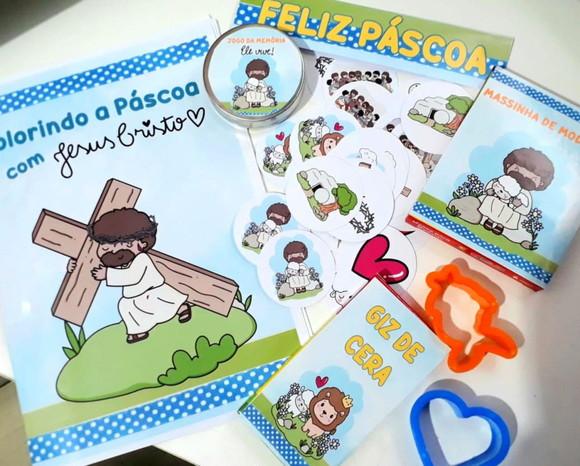 Lembrança Páscoa Cristã Livro Colorir Massinha Jogo Memória