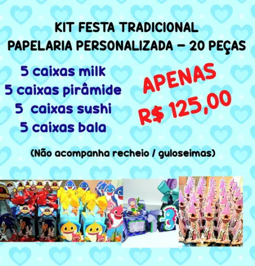 Kit Festa Papelaria Personalizada com 20 Peças