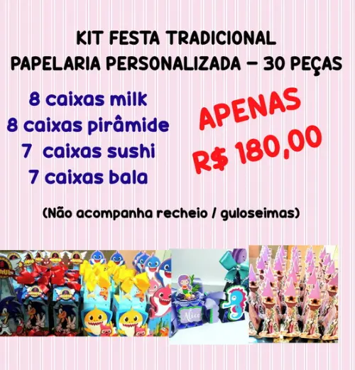 Kit Festa Papelaria Personalizada com 30 Peças