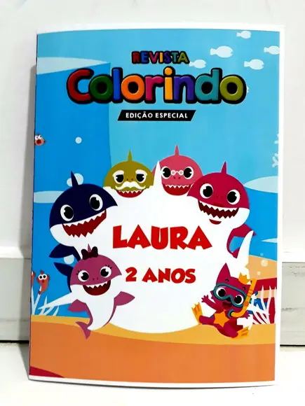 Livro colorir lembrancinha personalizado Baby shark menina