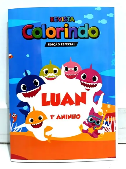Livro colorir lembrancinha personalizado Baby shark menino