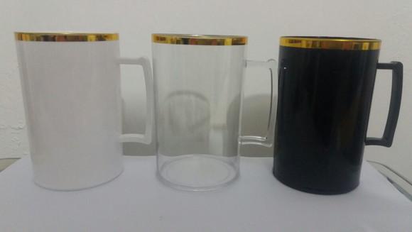 Caneca Acrílica de 300 ml com Borda Metalizada Lisa
