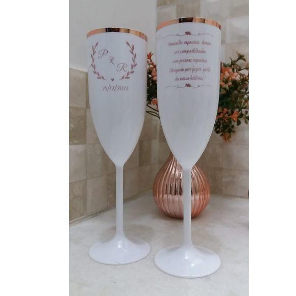 Taça de Champanhe Personalizada com Borda Metalizada