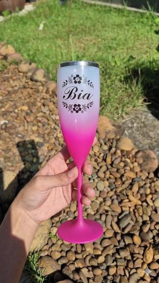 Taça de Champanhe Personalizada Degrade com Borda Metalizada