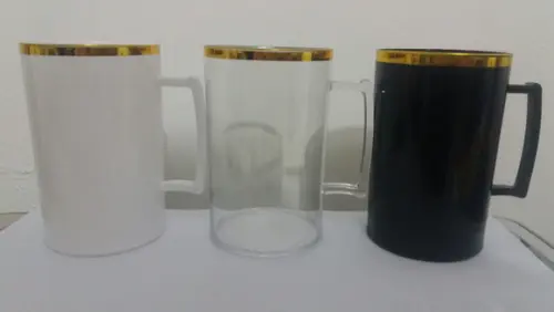 Caneca Acrílica de 300 ml com Borda Metalizada Lisa