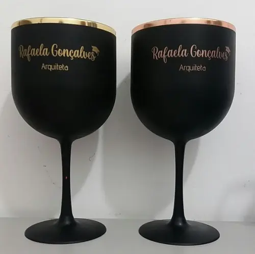 Taça de Gin Preto Fosco Personalizada Ecom Borda Metalizada