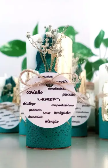 Vela Base Concreto Lembrancinha com Folha de Ouro