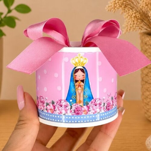 Kit Mini Tubolata Nossa Senhora Aparecida Rosa 30 unidades  5x6 Tampa de Plástico branca