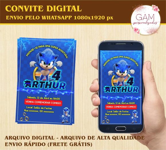 Convite Arte Digital Peronsalizado Sonic