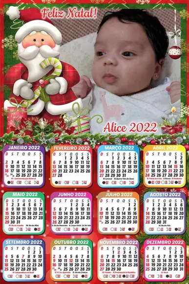 15 Foto Imã Calendário 10x15 Natal 2022