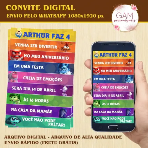 20 Foto Imã + Convite Digital - Divertida Mente