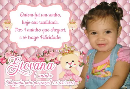 20 Foto Imã 10x15 - Ursinha Princesa Rosa - Foto Lembrança