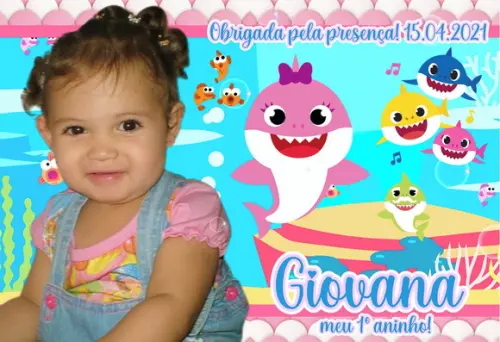 20 Foto Imã Personalizado - Baby Shark Rosa - Lembrancinha