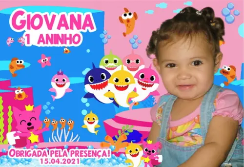 20 Foto Imã Personalizado - Baby Shark Rosa - Lembrancinha