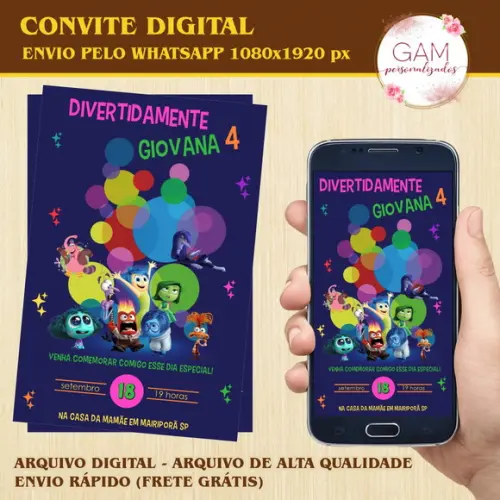 25 Foto Imã + Convite Digital Divertida Mente