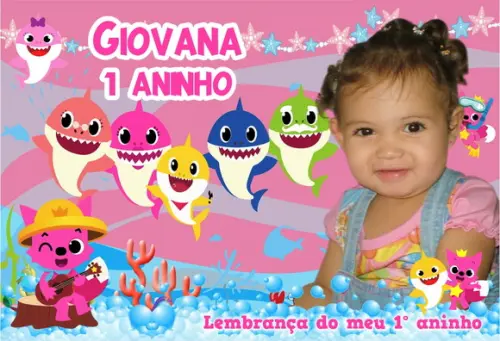 30 Foto Imã Personalizado - Baby Shark Rosa - Lembrancinha