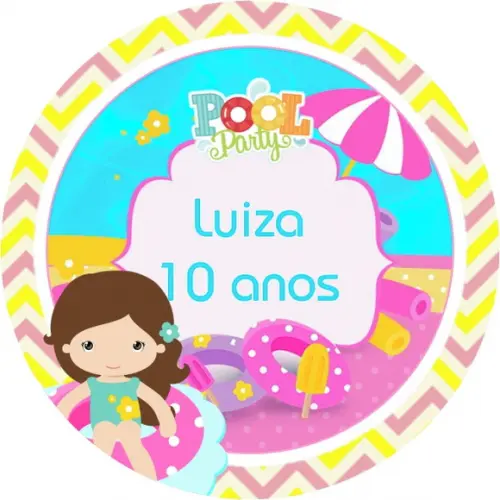 Adesivo Etiqueta Latinhas Pool Party Meninas - 100 unidades