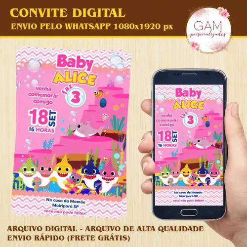 Convite Arte Digital Peronsalizado Baby Shark