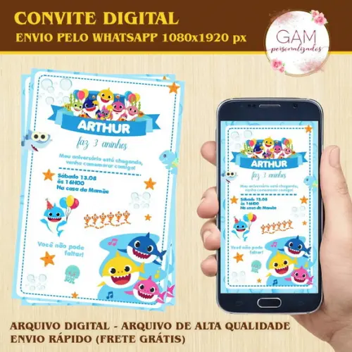 Convite Arte Digital Peronsalizado Baby Shark