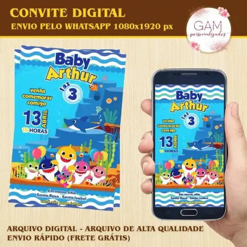 Convite Arte Digital Peronsalizado Baby Shark