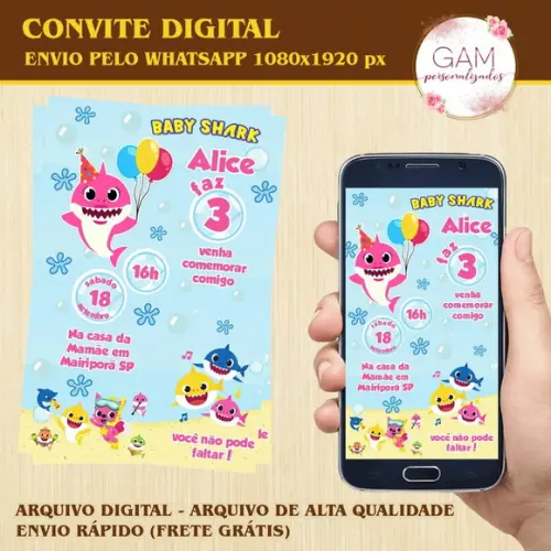 Convite Arte Digital Peronsalizado Baby Shark