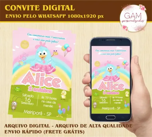 Convite Arte Digital Peronsalizado Galinha Candy