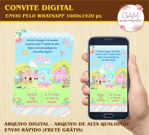 Convite Arte Digital Peronsalizado Galinha Candy